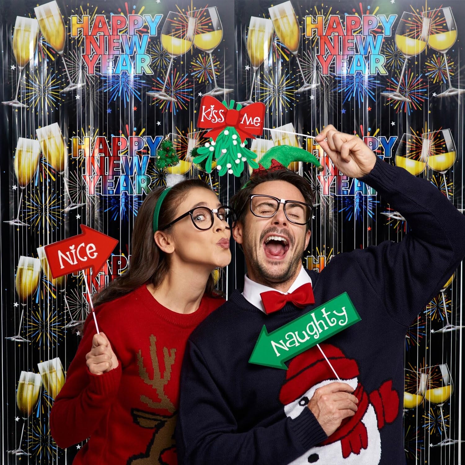 1 PCS Foil Curtain Backdrop Metallic Tinsel New Year Party Photo Booth Prop