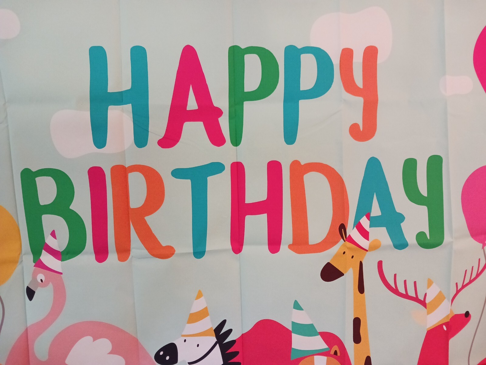 Wild animal happy birthday banner for children. Photo Backdrop Vinyl 39″ x 60″.