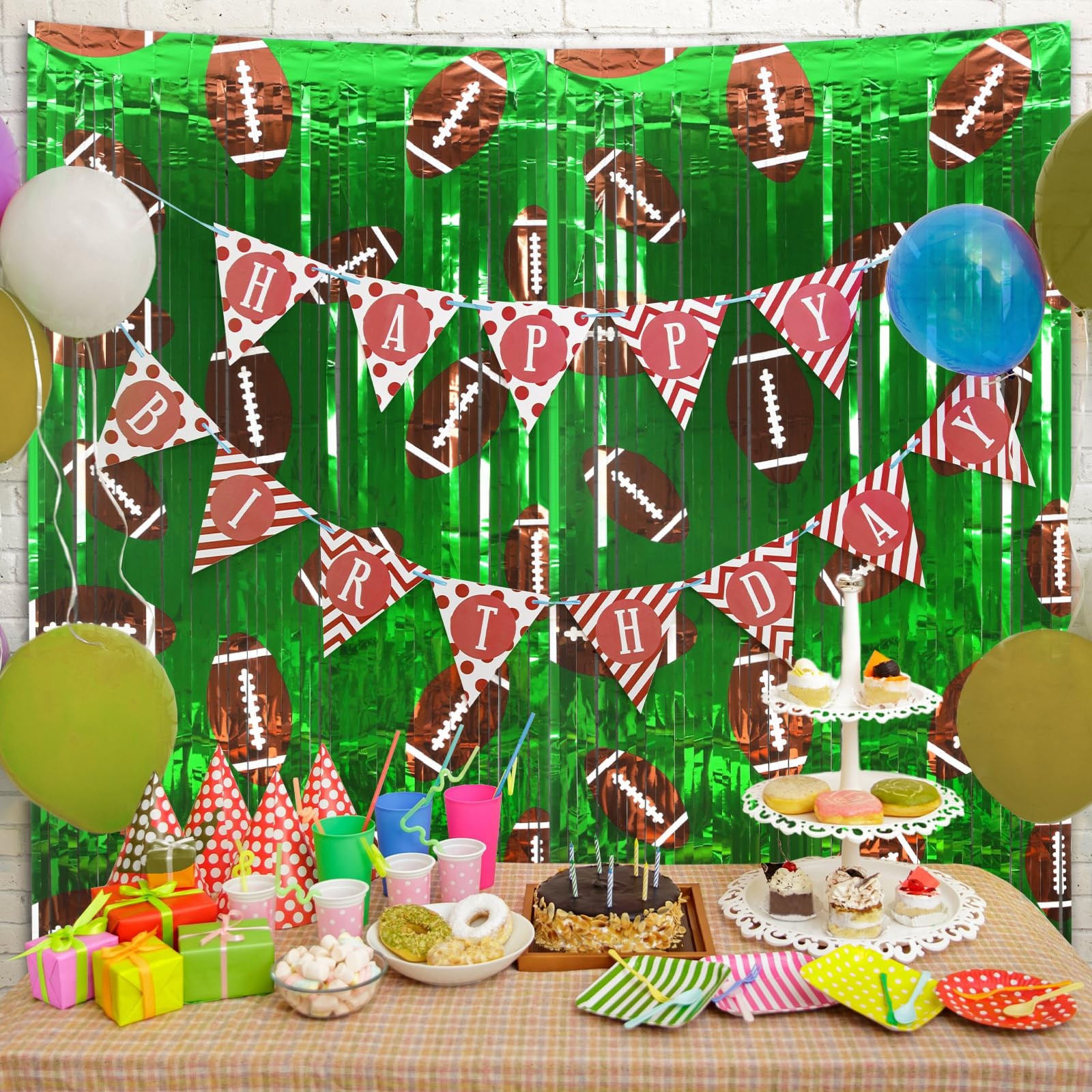 4 Pack Football Party Decorations Photo Props 3.3×6.6 Ft Foil Fringe Curtain