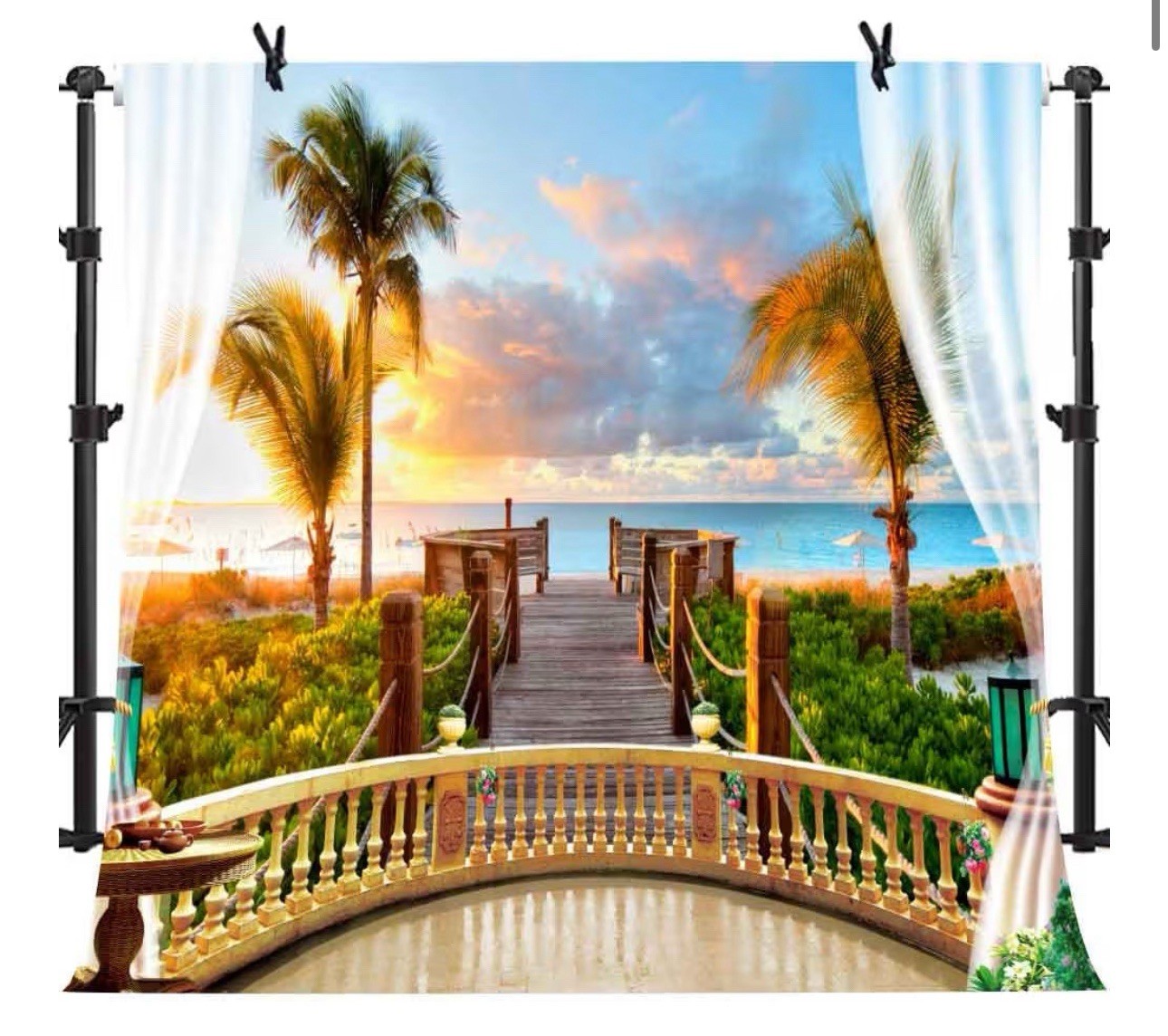 10×10 Ft Tropical Balcony Sea Beach View Tapestry Seaside Photo Backdrop