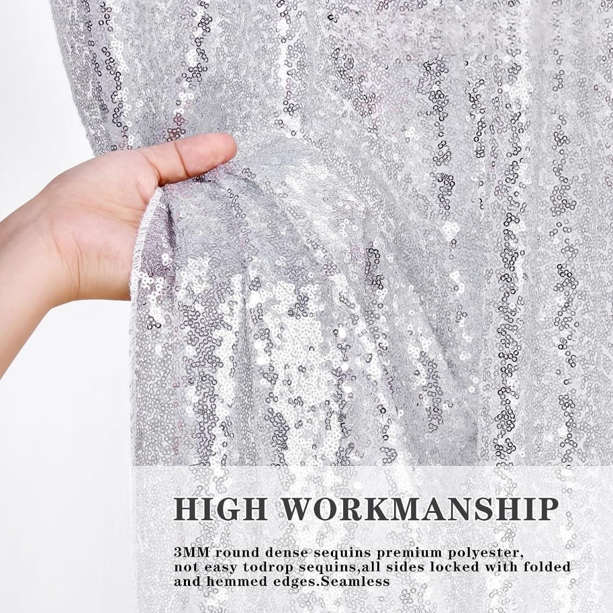 Silver Sequin Backdrop 7ft x 7ft Glitter Photo Booth Backdrop Curtains for We…