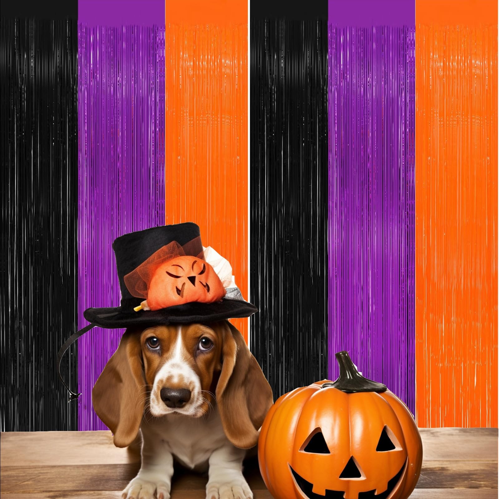 2 Pack Orange Purple Black Halloween Party Decor Foil Fringe Backdrop Curtains