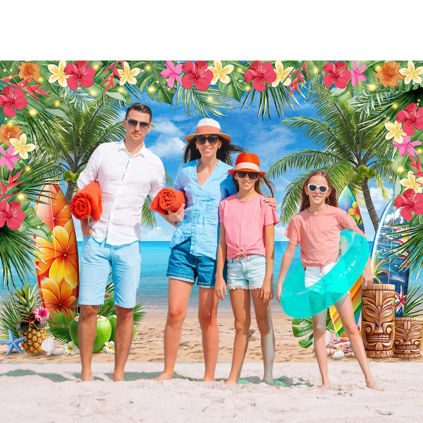 Summer Hawaiian Beach Backdrop 7x5Ft Tropical Flower Luau 7x5Ft, Blue