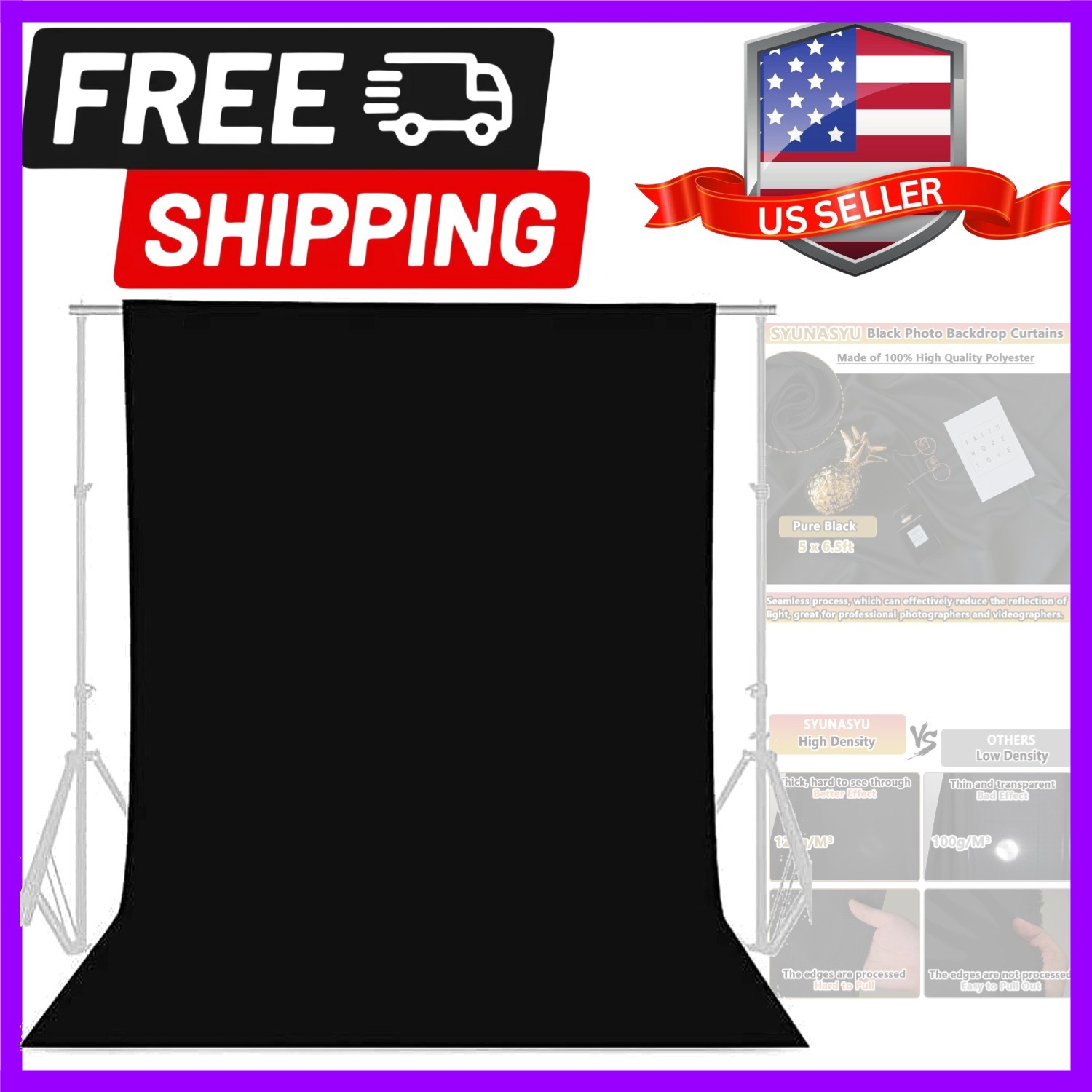 5×6.5ft Black Background for Photography, Durable Fabric Black Photo Backdrop…