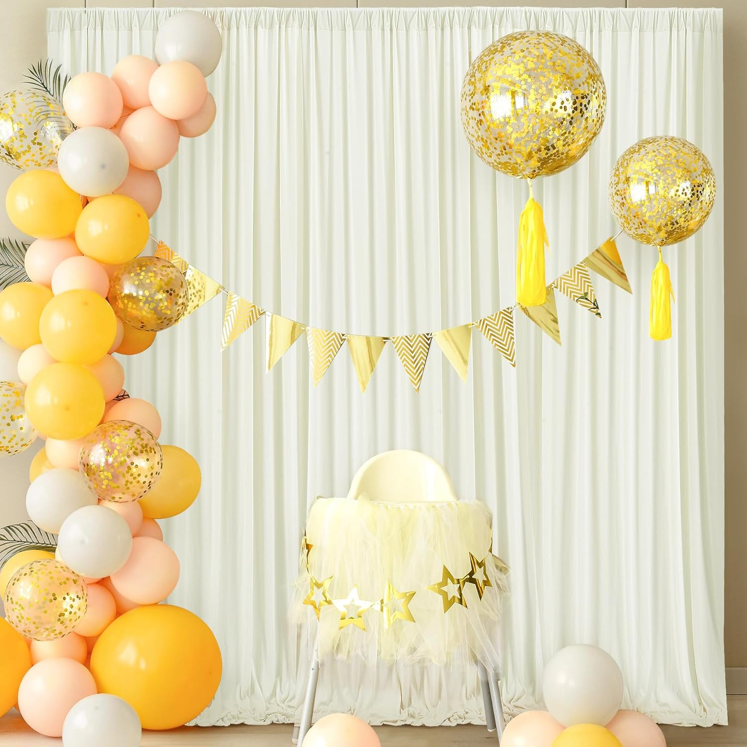 40ft Ivory Wrinkle-Free Backdrop Curtain for Weddings & Events – 8 Panels