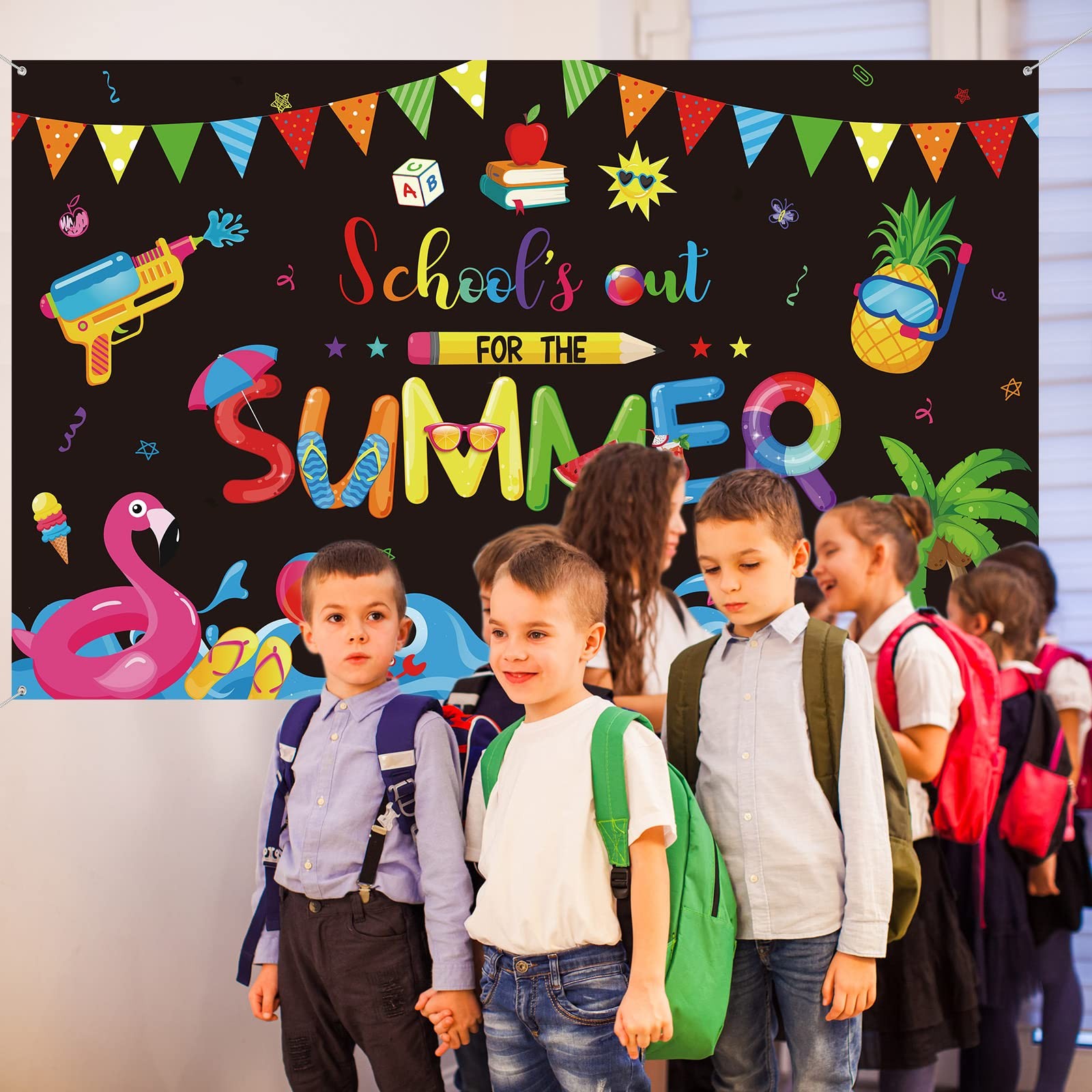 Schools Out For Summer Backdrop Pool Beach Party Graduation 72.8×43.3 Inch