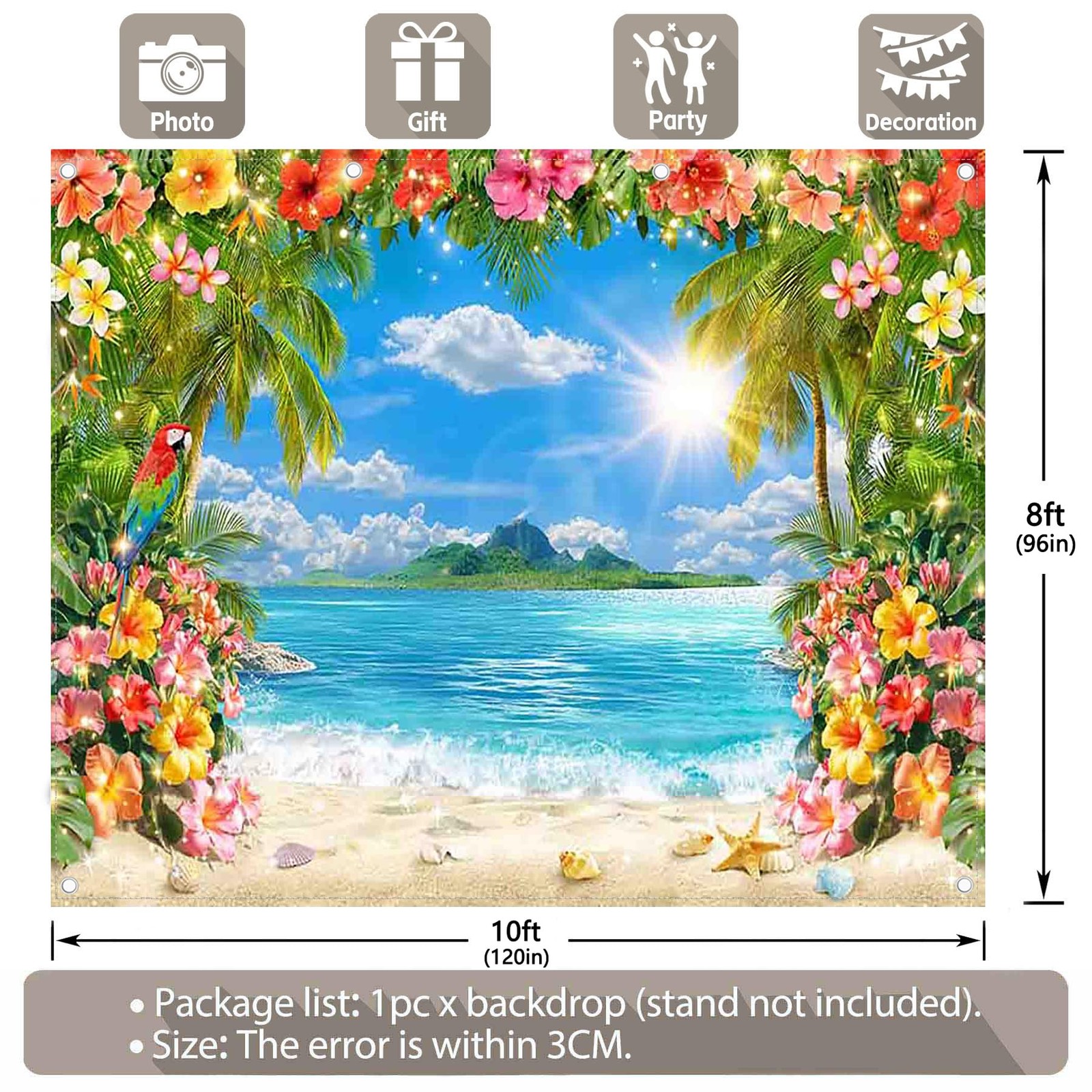 Summer Hawaii Beach Photography Backdrop Palm Trees Ocean Fabric 10×8 Ft