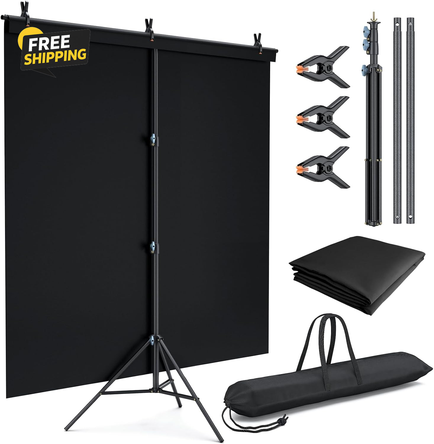 5×6.7Ft Photo Backdrop Stand Kit T-Shape Background Stand Carry Bag Black