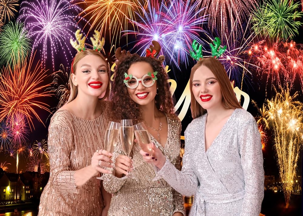 7x5ft Happy New Year Photography Backdrop Eve Night City Fireworks Show Party