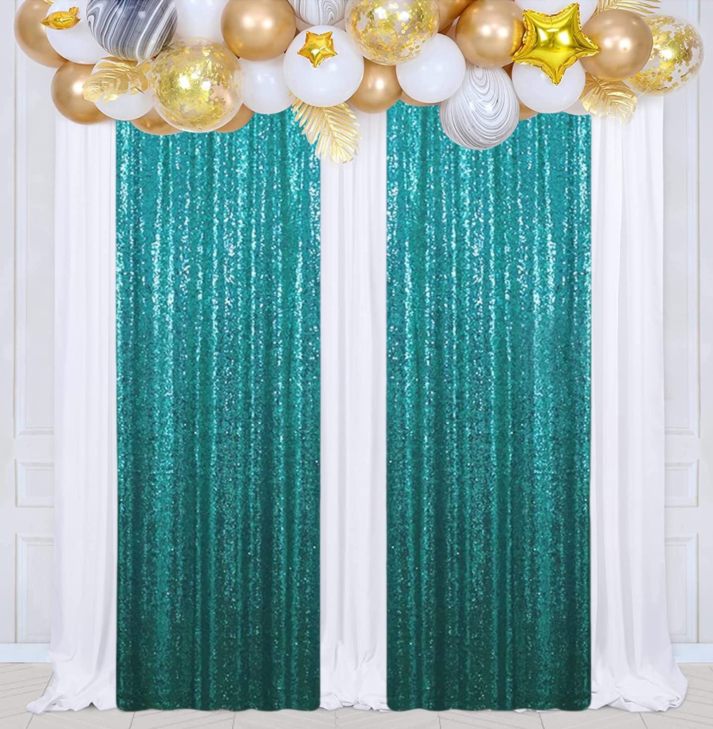 Sequin Photography Backdrop Curtains 2ft x 8ft Teal Glitter Background
