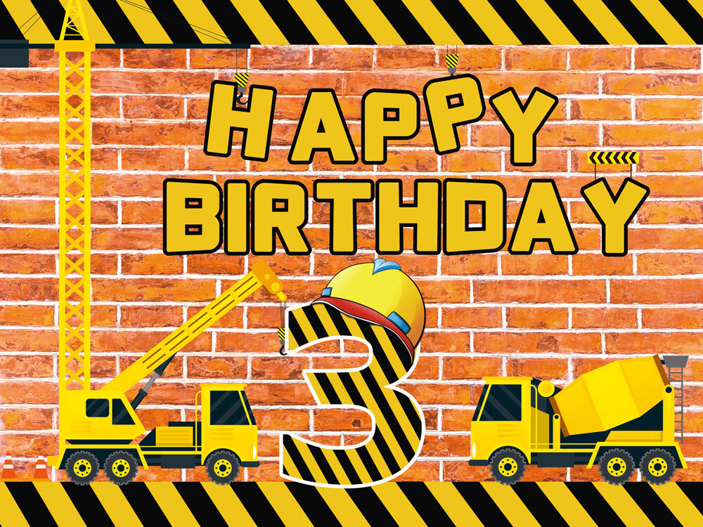 Construction Theme Happy Birthday Backdrop Banner Vinyl Party Decorations 7x5Ft