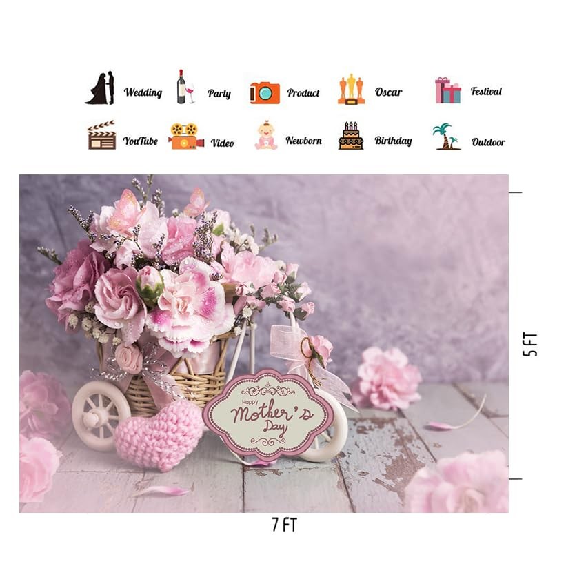 7X5FT Mother’s Day Backdrop Retro Background Rose Flowers Backdrop Mother Day Pa