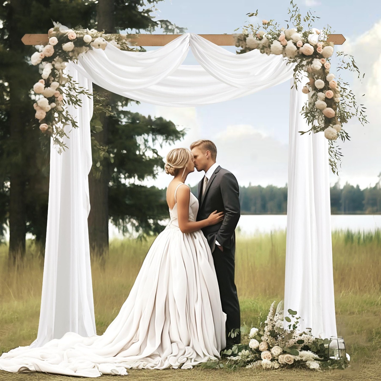 1 Panel White Sheer Arch Draping Fabric, 30-Inch x 20-Foot, Wedding Backdrop