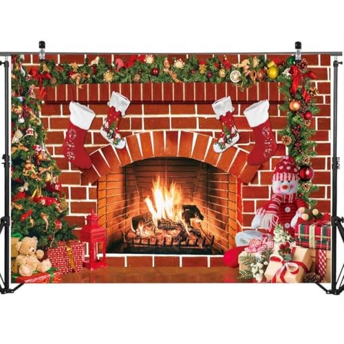 7x5ft Christmas Fireplace Backdrop for Photography Red Brick Wall 7X5ft