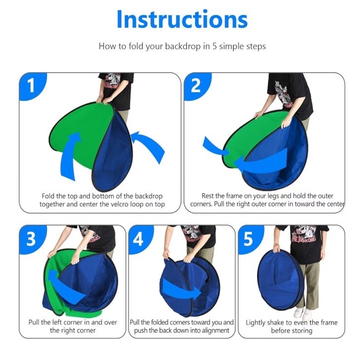 Collapsible Reversible Green/Blue Chroma Key Backdrop Background 1.0-1.9m