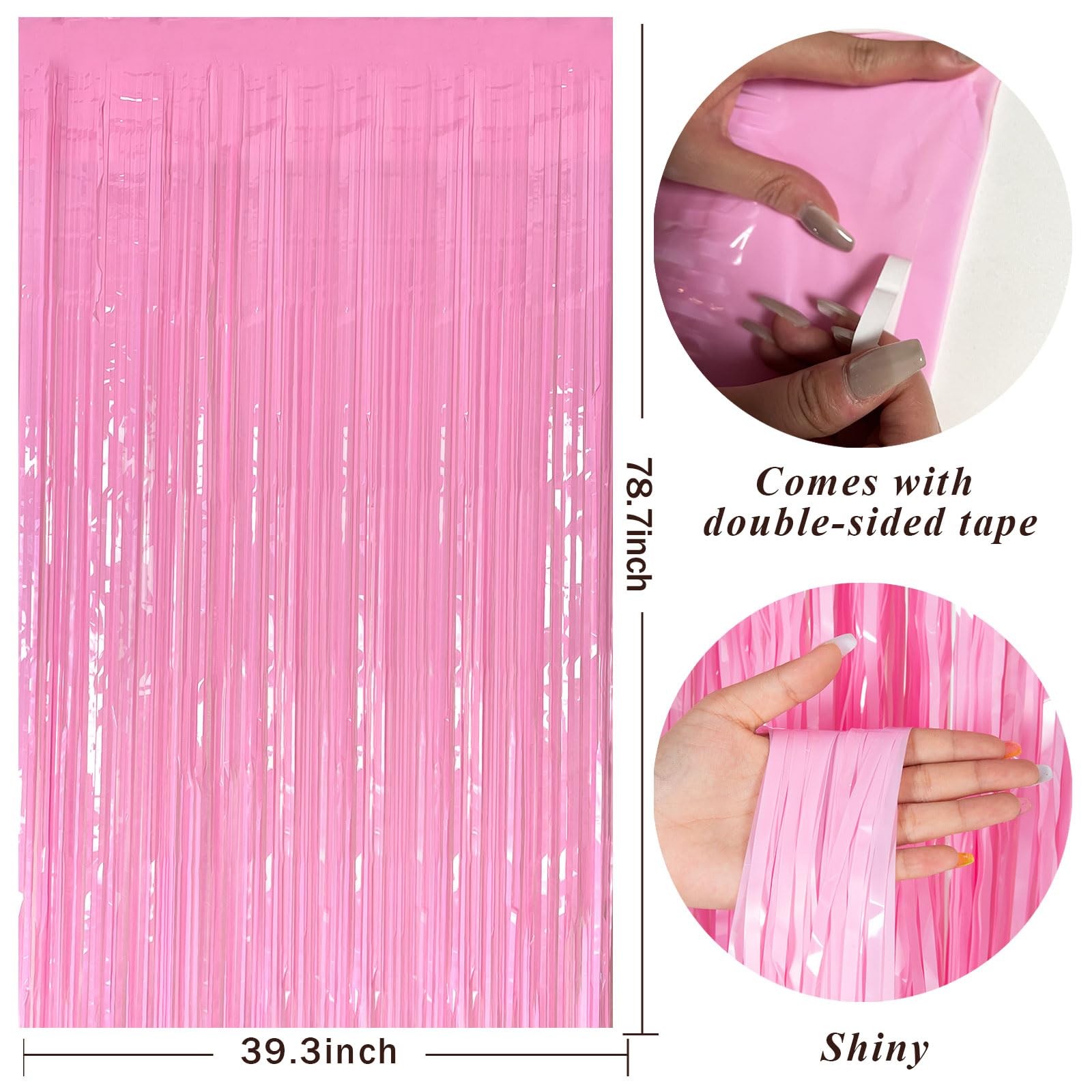 Pastel Pink Party Streamers Foil Fringe Backdrop Curtains Tinsel Streamers Bi…