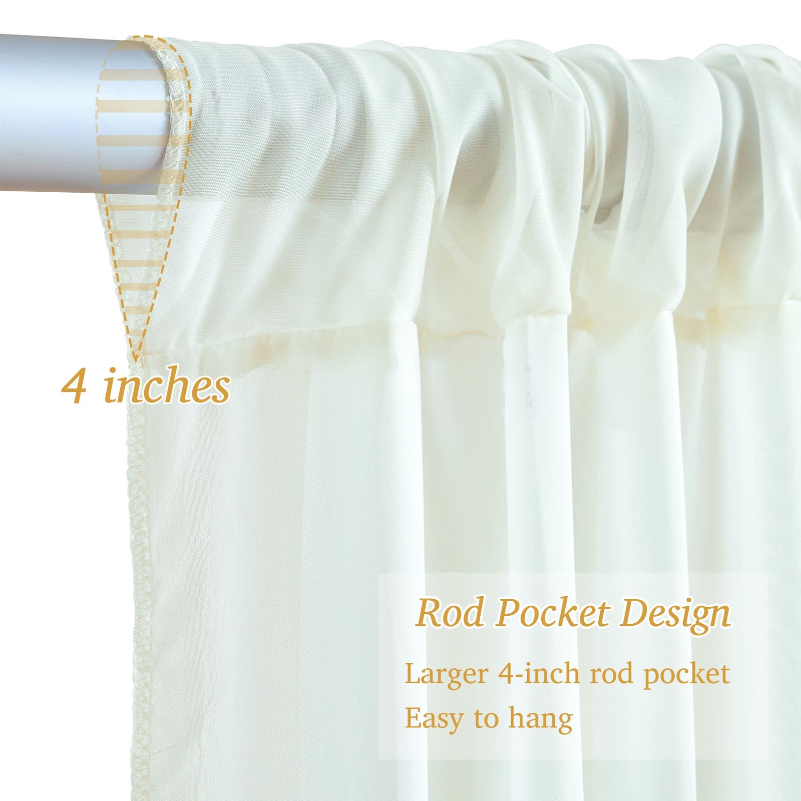 Ivory White Chiffon Backdrop Curtain 10×10 Ft With Lights String Wedding