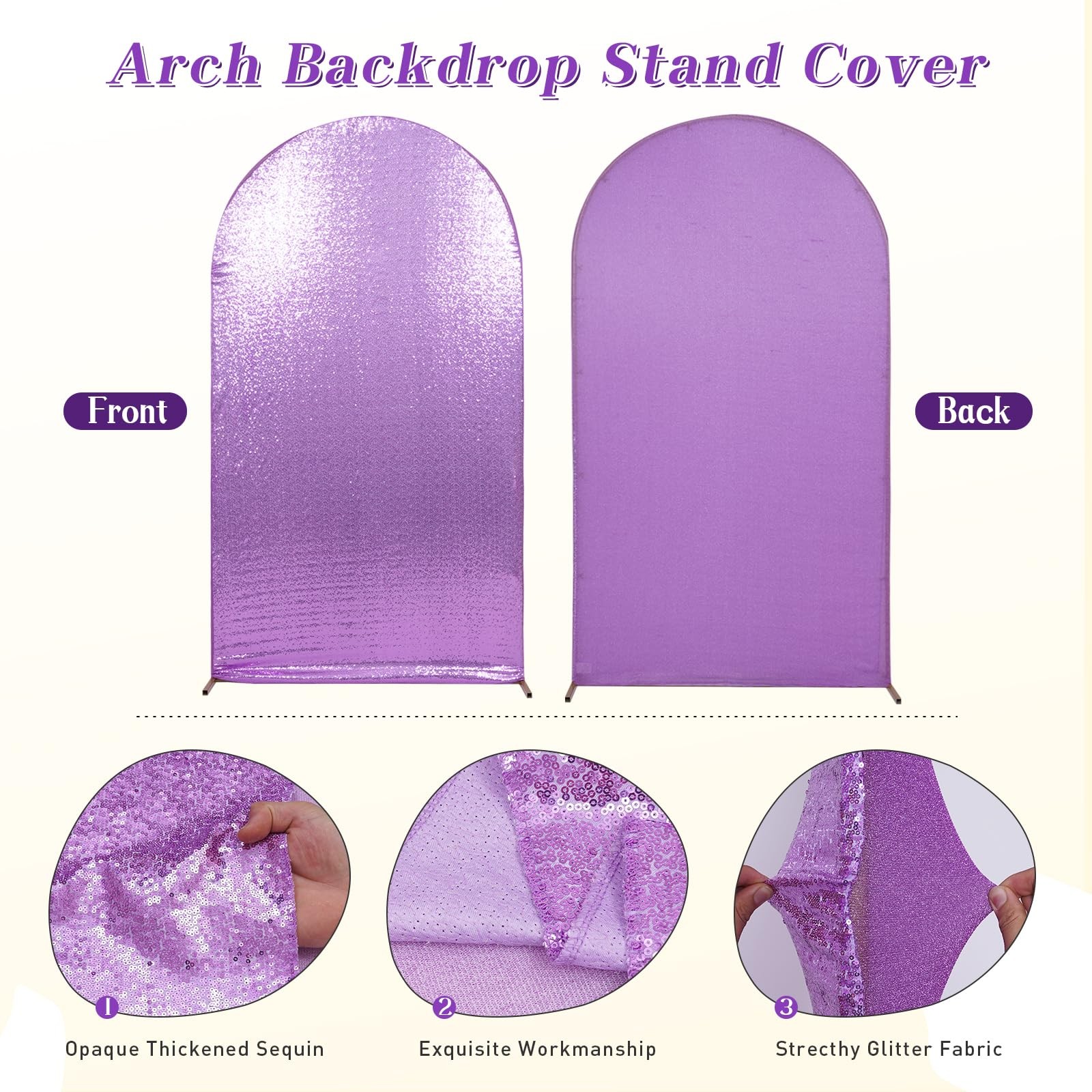 7.2 FT Arch Backdrop Cover, Lavender Bling Sequin Backdrop, Round Top Chiara …