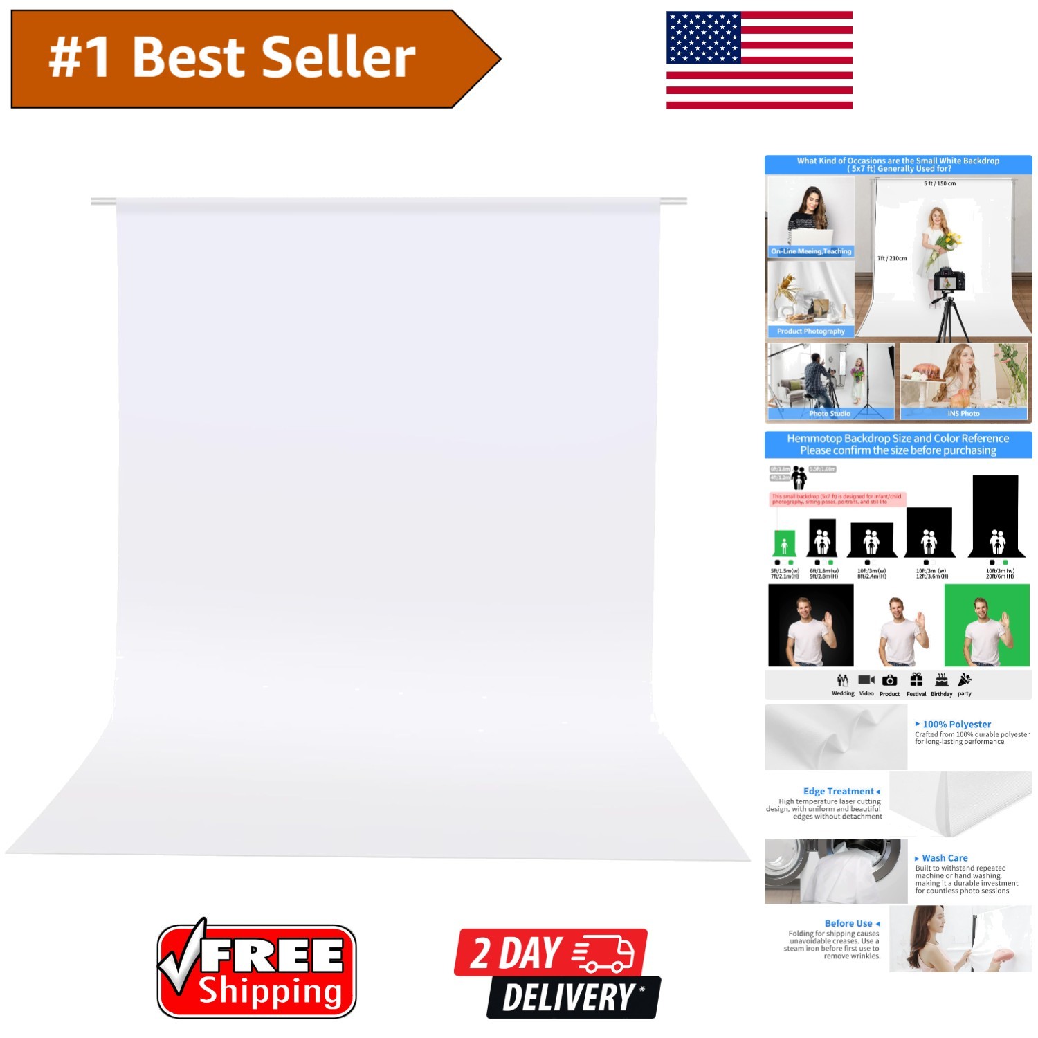 Versatile 5×7 ft White Backdrop for Photoshoots, Events & Video Conferencing