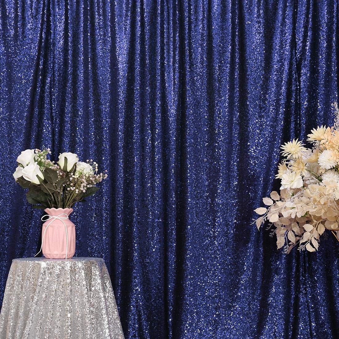 6FT x 8FT Navy Blue Sequin Photography Backdrop Curtain for Party Decoration,…