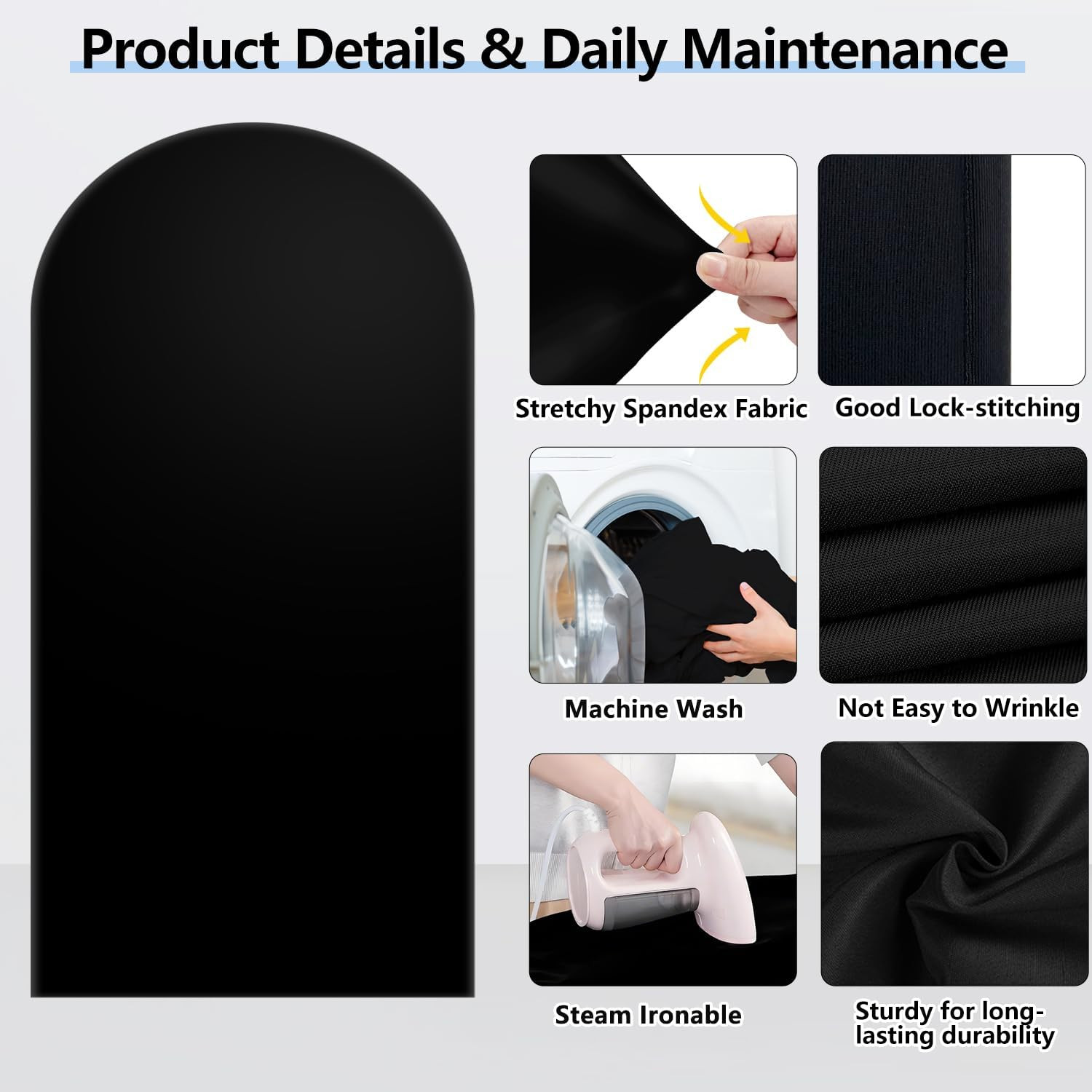 7.2 Ft Black Arch Backdrop Cover (No Arch Stand), Double-Sided Spandex Arch Cove