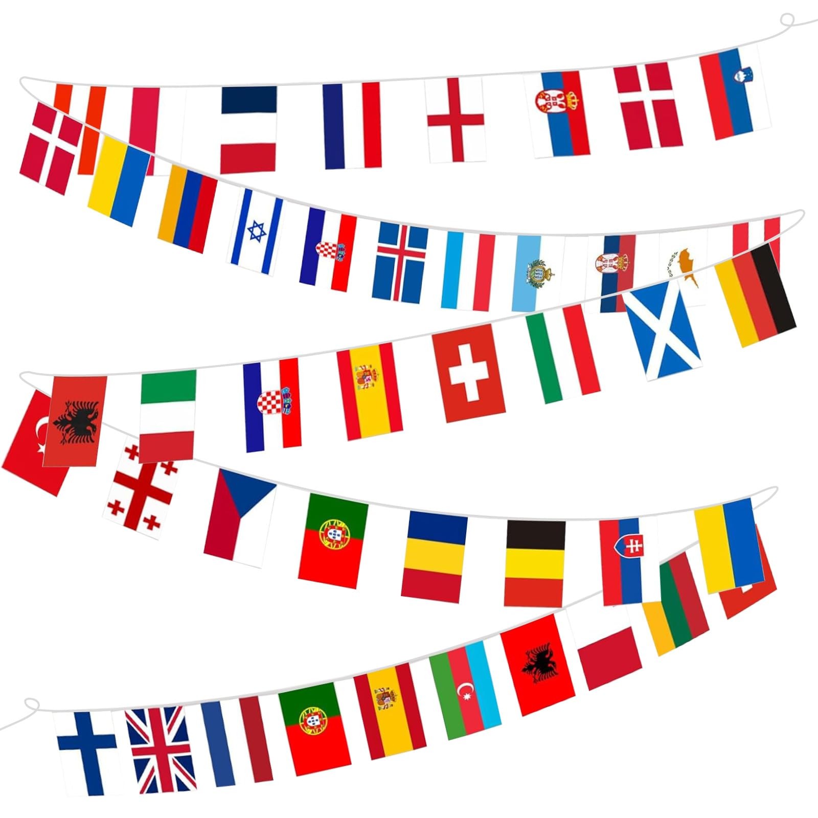 200 Country Flags Banner 190ft, Pre-Strung Reusable Polyester Flags of the Wo