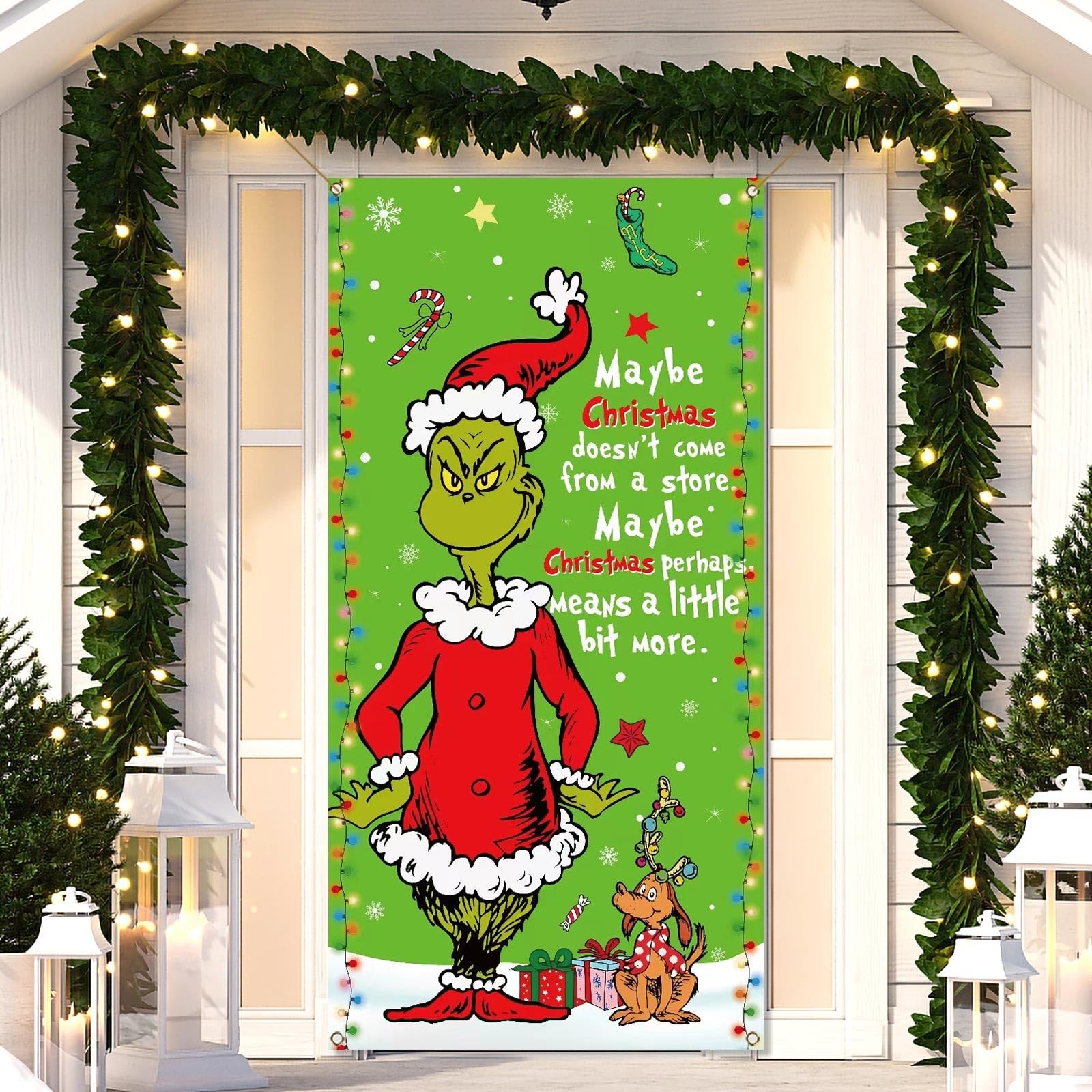 Sunwer Green Christmas Door Cover Whoville Winter Holiday 3ft x 6ft,