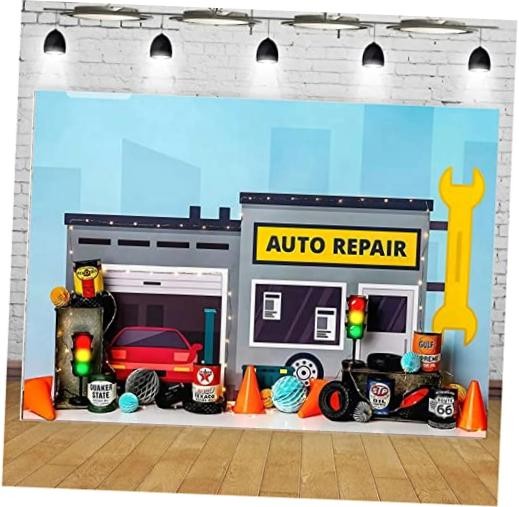 Auto Repair Shop Boys Birthday Party Photography Backdrop Automobile 8ft×6ft