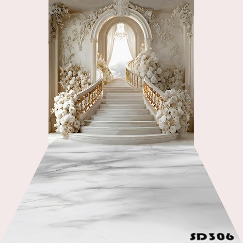 10’x20’CP Arch Floral Stairway Scene Microfiber Fabric background backdrop SD306
