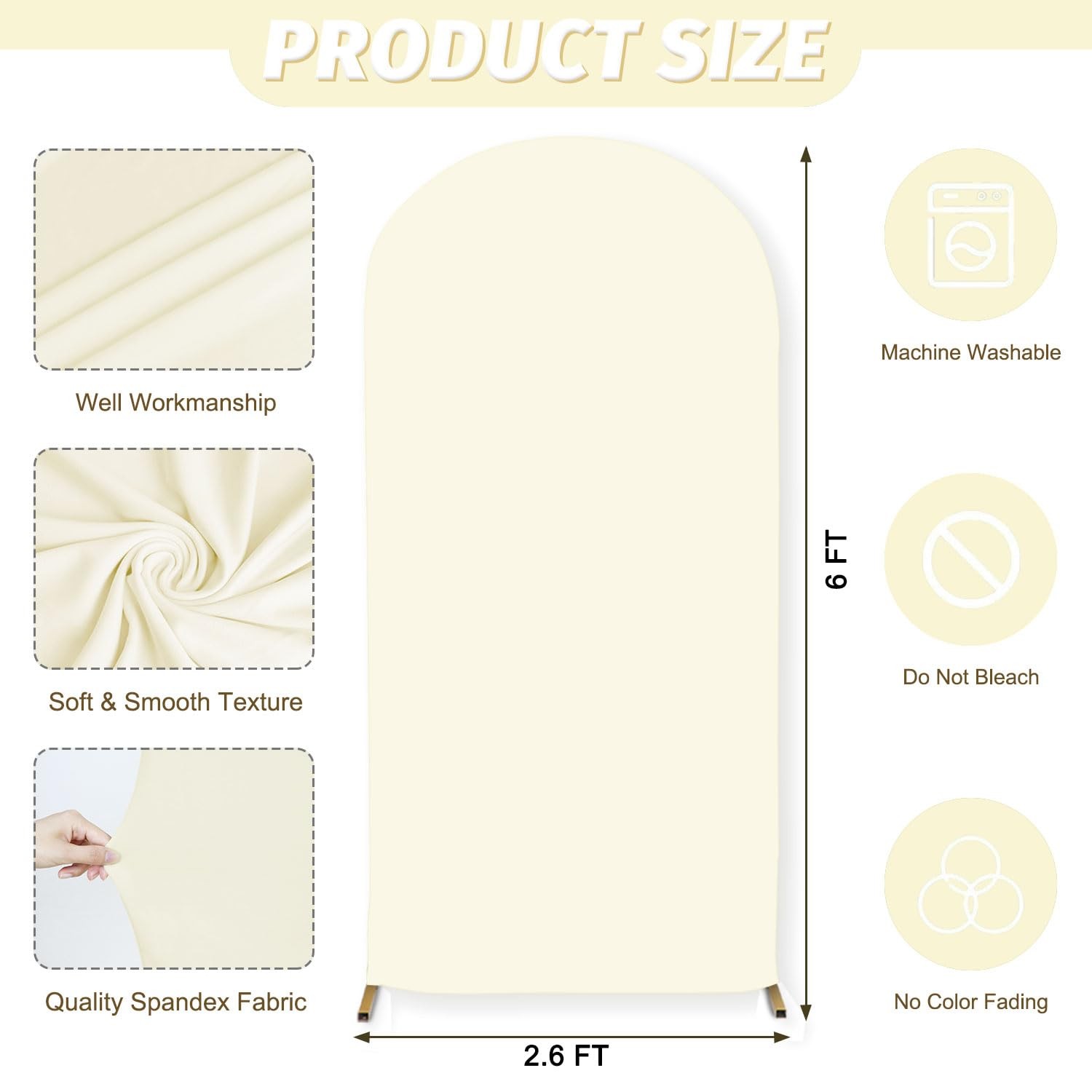 Ivory Arch Cover 2.6x6ft Spandex Arch Covers Stretchy Arched Stand Cover Roma…