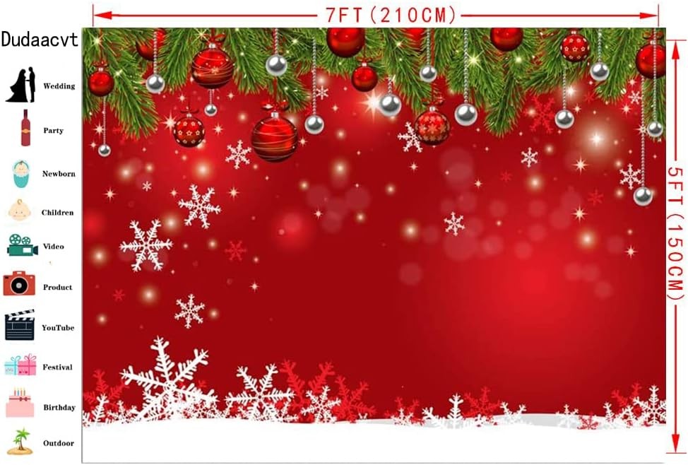 Dudaacvt 7x5ft Red Christmas Backdrop – Snowflake New Year Eve 7x5ft, 336
