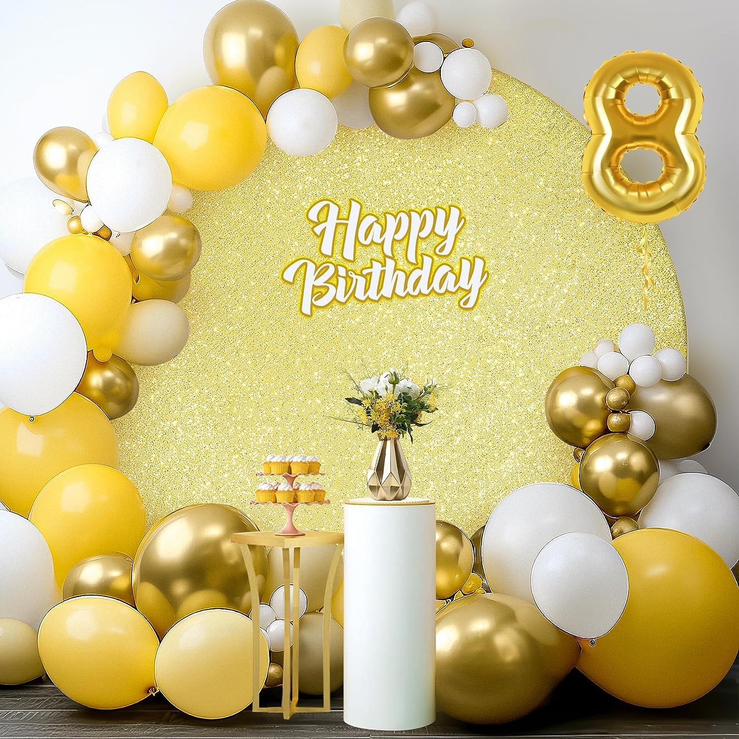 6.5FT Gold Sequins Round Backdrop Cover – Sparkly Glitter Round Arch Stands C…