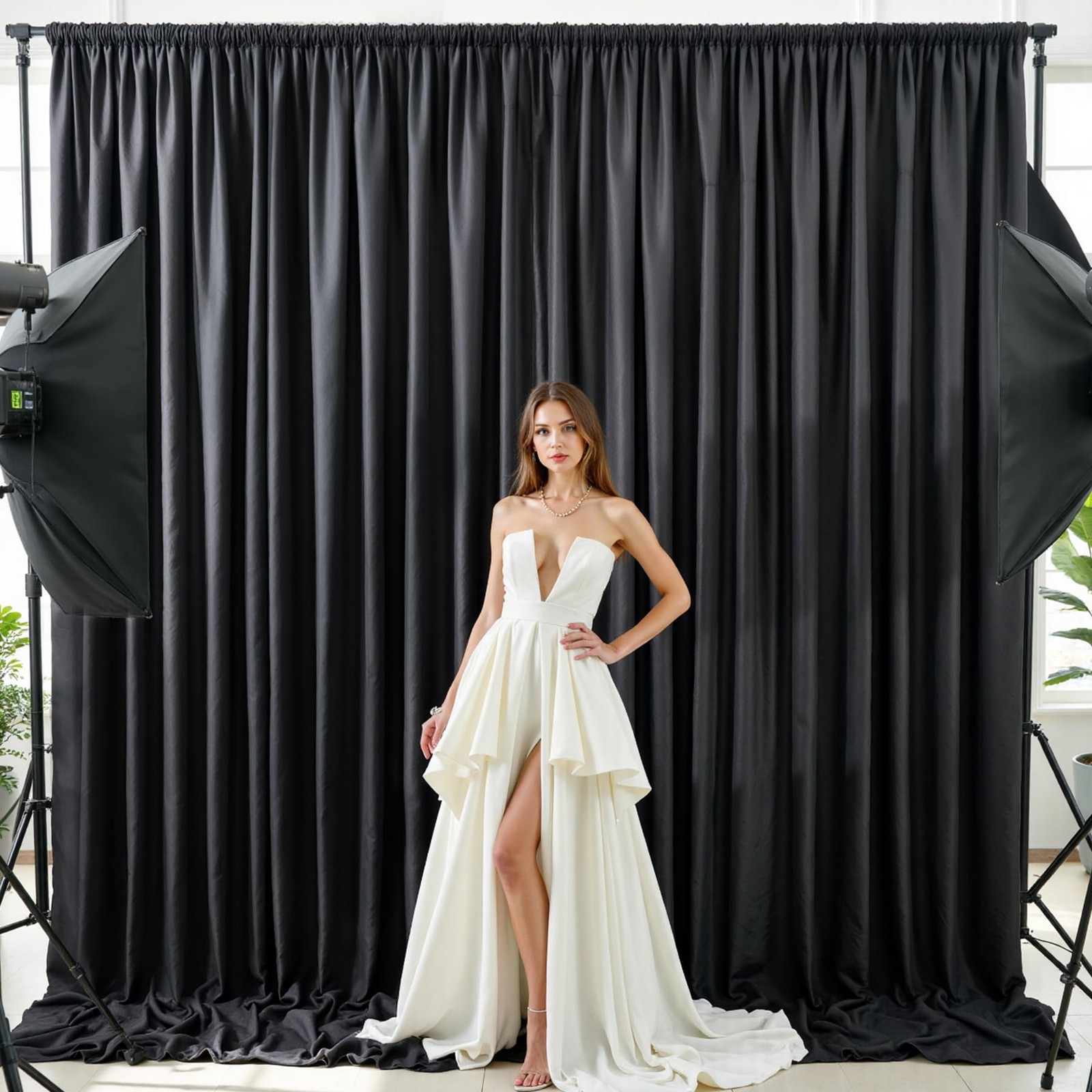 20x10FT Black Backdrop Curtains for Party, 4 Panels 5x10FT Thick Polyester Ba…