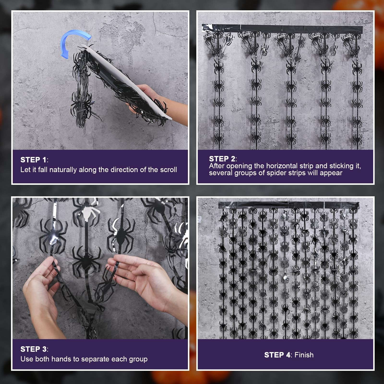 2 PCS Black Spider Tinsel Foil Fringe Curtains Photo Booth Backdrop Party Decor