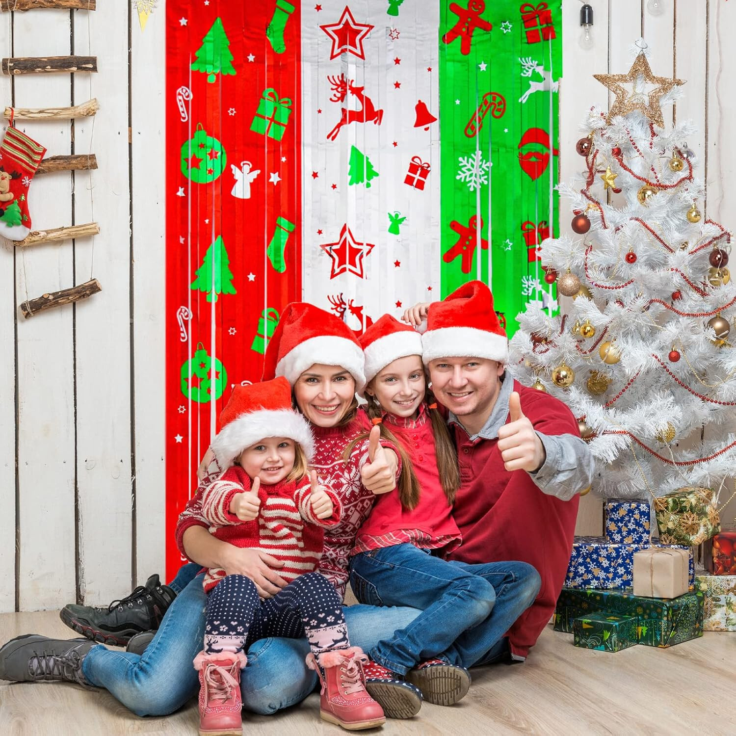 LOLStar Christmas Party Decoration – 4 Pack Christmas Themed Pattern Foil Fring