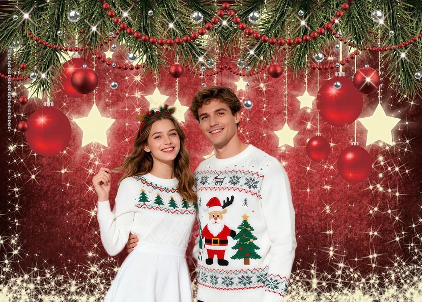 Festive 7x5ft Red Ball Christmas Backdrop for Holiday Parties