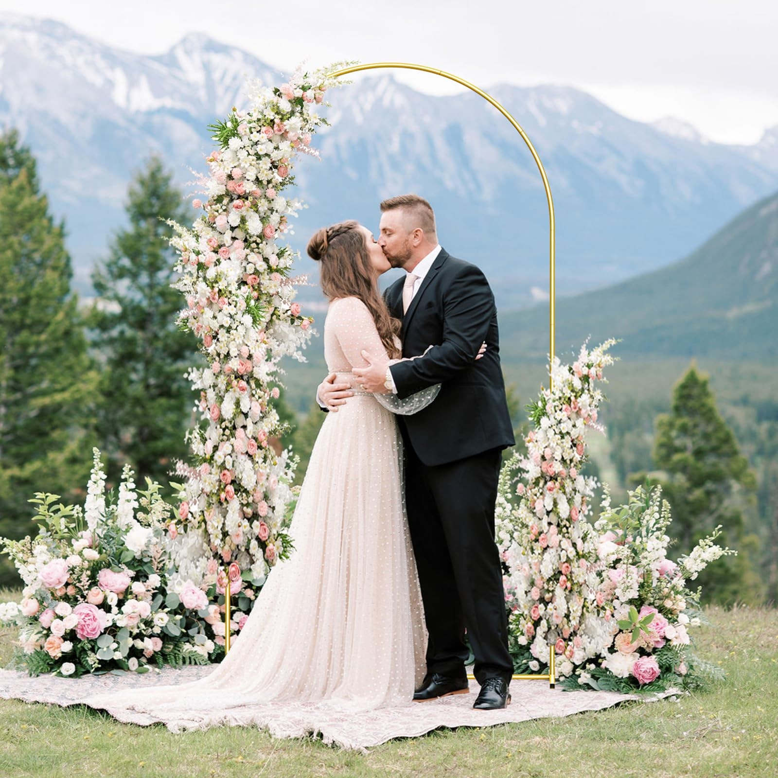 7.2FT Metal Arch Backdrop Stand Gold Arched Backdrop Frame for Wedding Party …