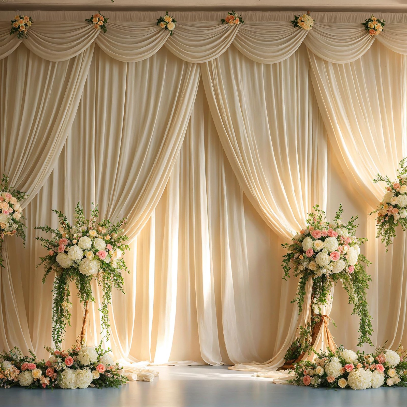 10×10 ft Beige Backdrop Curtains 2 Panels 5×10 ft Wrinkle Free Polyester