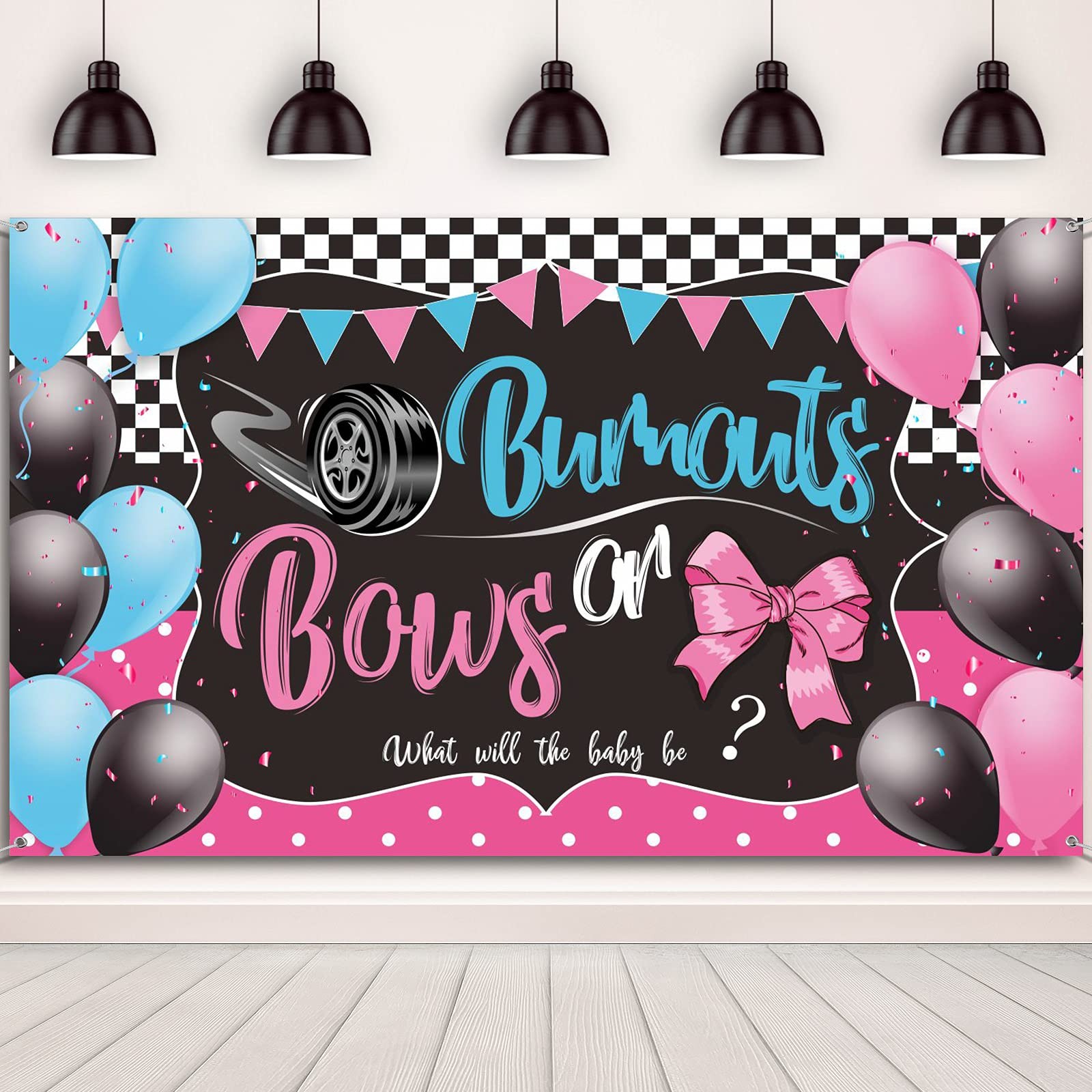 Burnouts or Bows Gender Reveal Decoration 72.8 x 43.3 inch, Multicolor
