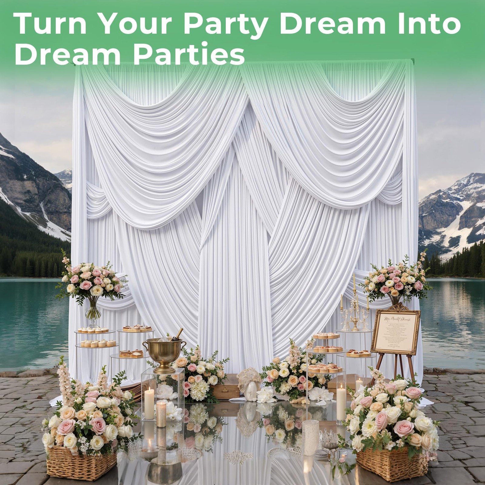 2 Panel Backdrop Curtain 10×14 FT White WrinkleFree Fabric Wedding Party