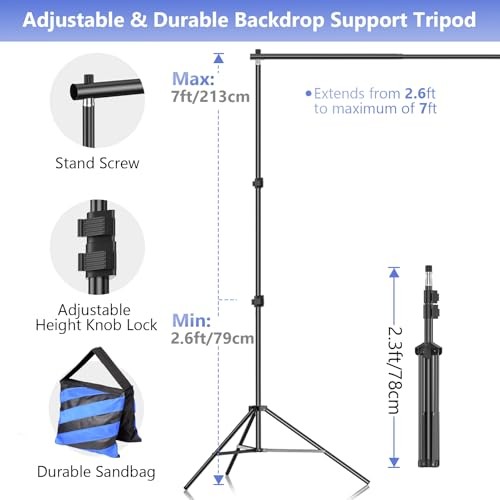 Photo Video Studio Backdrop Stand Kit, 7x10ft(backdrop stand)/6x9ft(backdrop)
