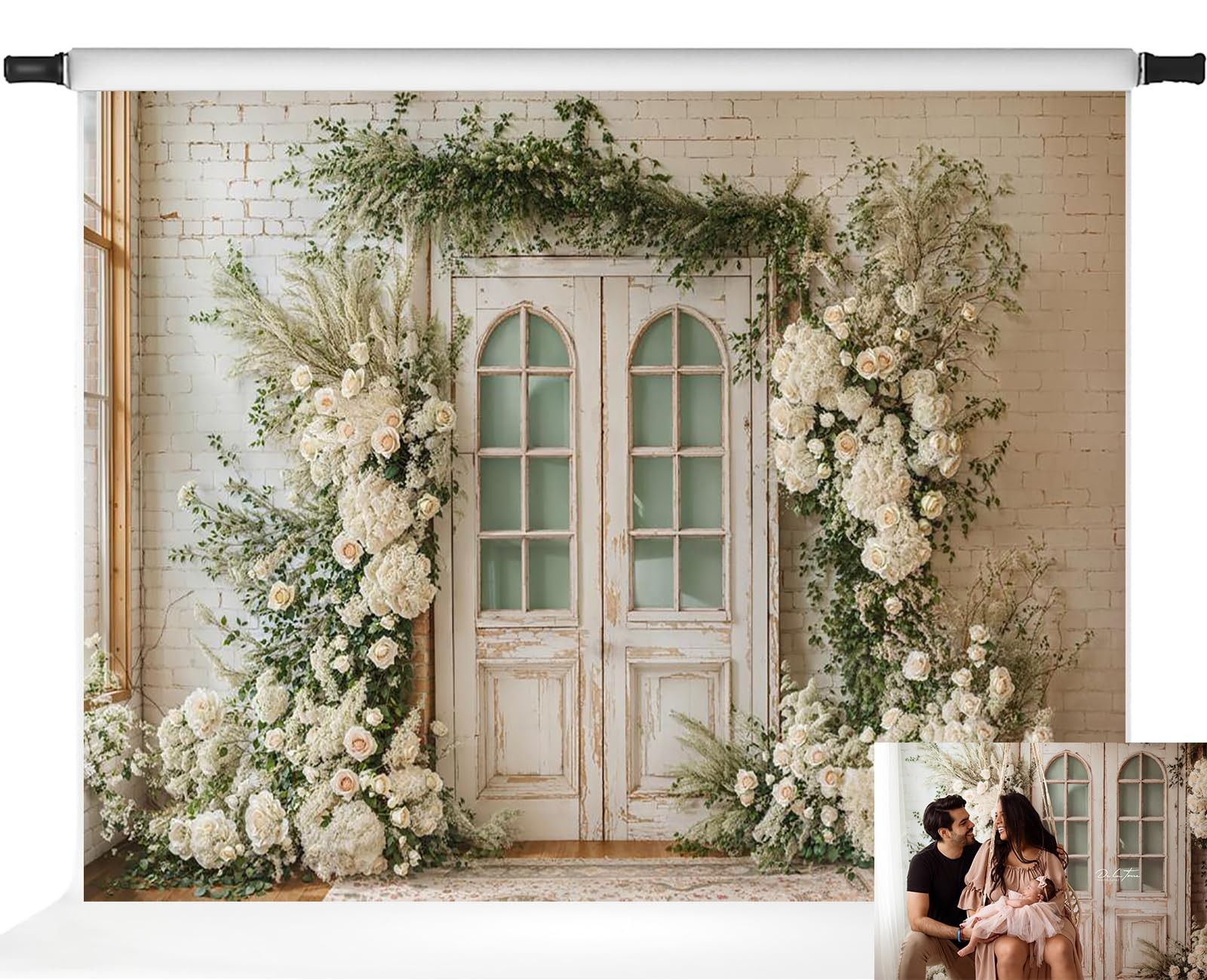 Kate Spring Flowers Photography Backdrops Door Foral White Brick Wall Wedding…