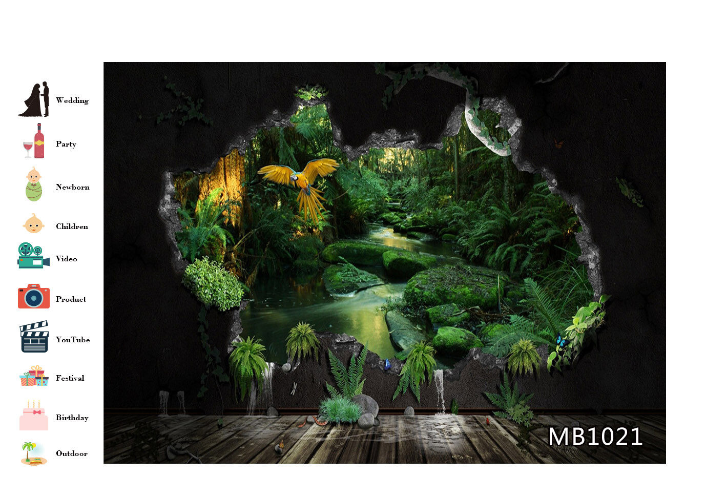 7x5ft Tropical Jungle Forest Parrot Stone Cave Vinyl Backdrop Photo Background