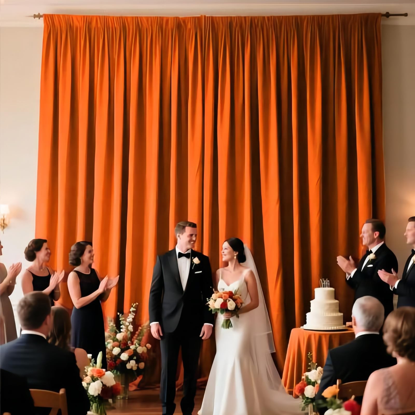 10Ft x 7Ft Orange Backdrop Curtains for Parties, Polyester Fabric Backdrop Dr…
