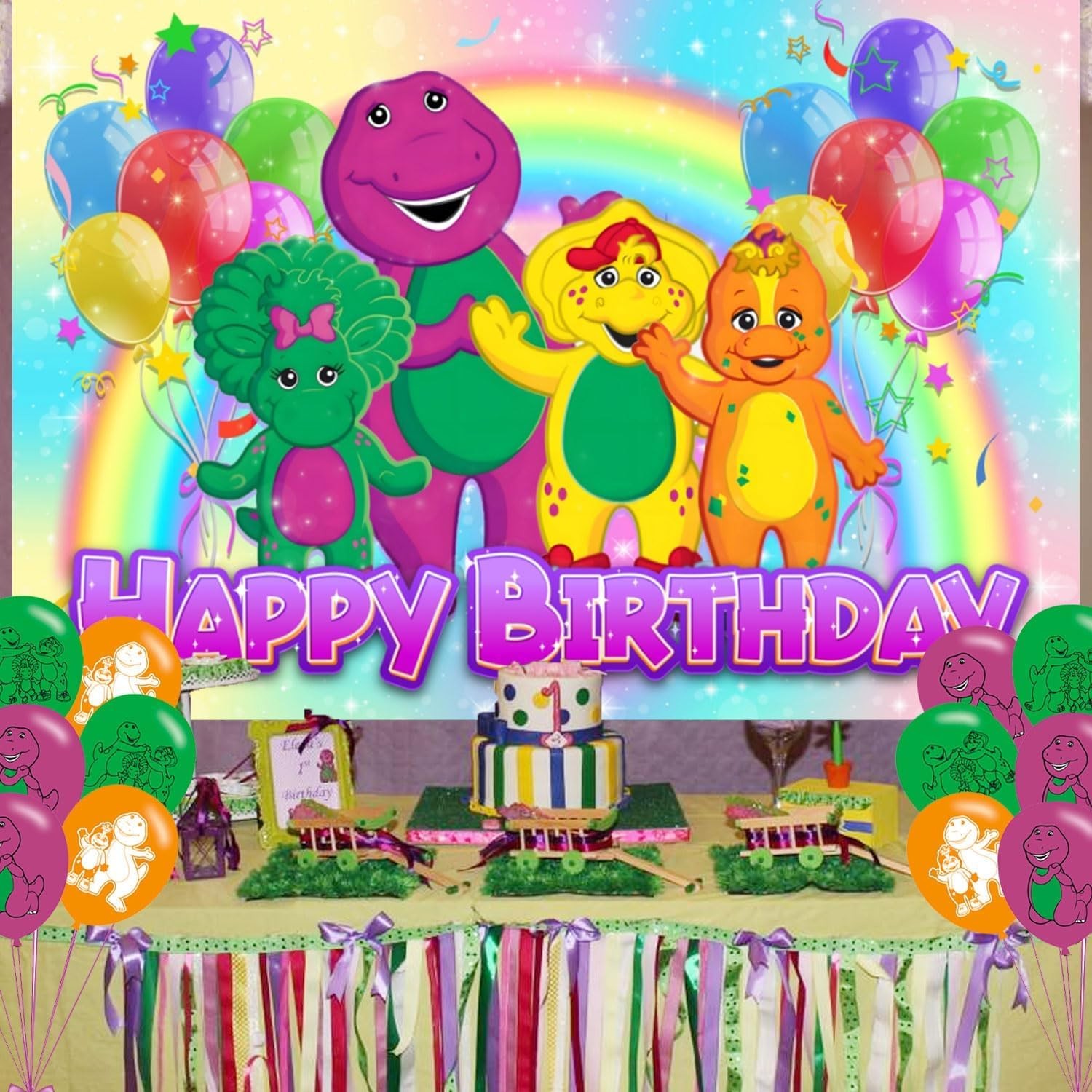 𝓑𝓪𝓻𝓷𝓮𝔂 Birthday Party Decoration, Photo Background 5 x 3 FT, 18 Pcs Bal…