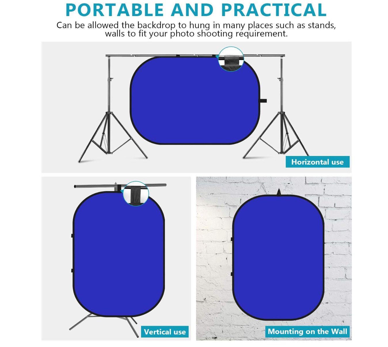 Double-Sided Blue and Grey Screen, 2 in 1 Foldable and Reversible Backdrop