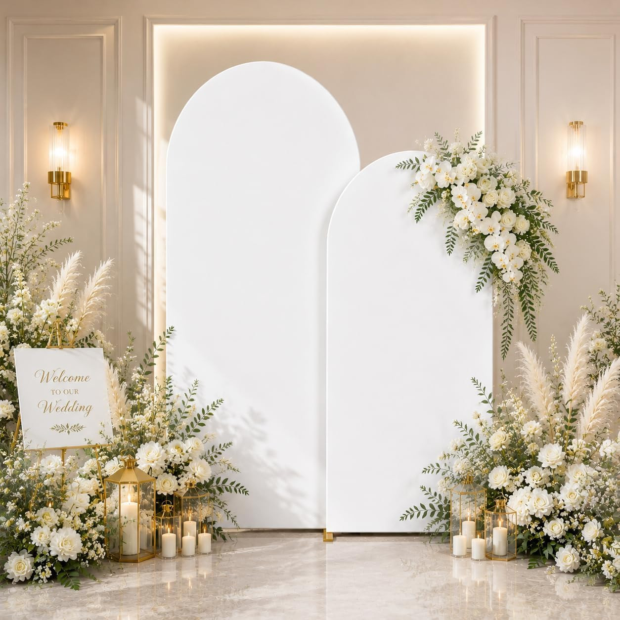 White Arch Cover Set of 2 Wedding Arch Backdrop Cover 7.2 and 6Ft Baby Shower Ba