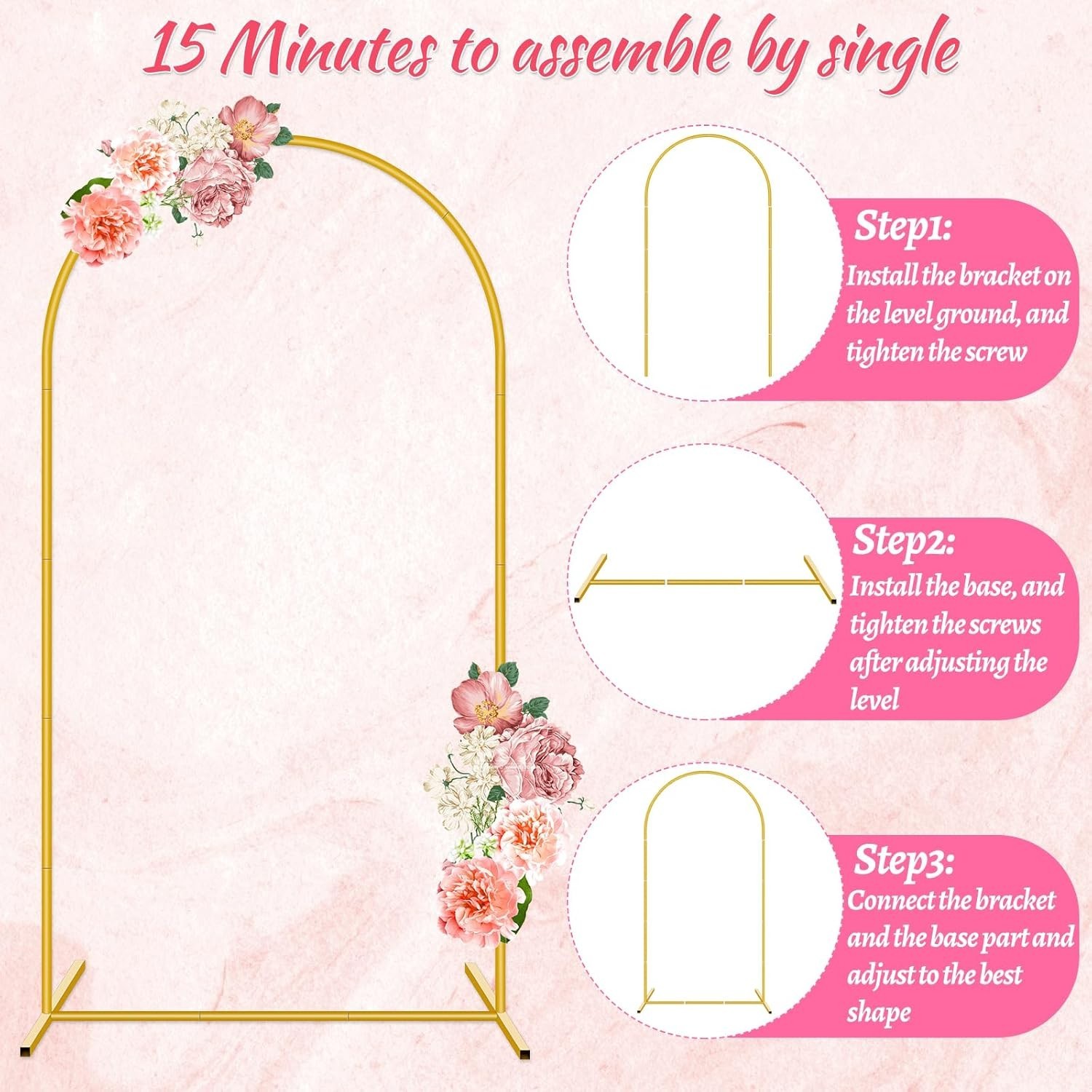 6.6FT Gold Metal Arch Backdrop Stand Frame for Wedding Party Balloon Decor
