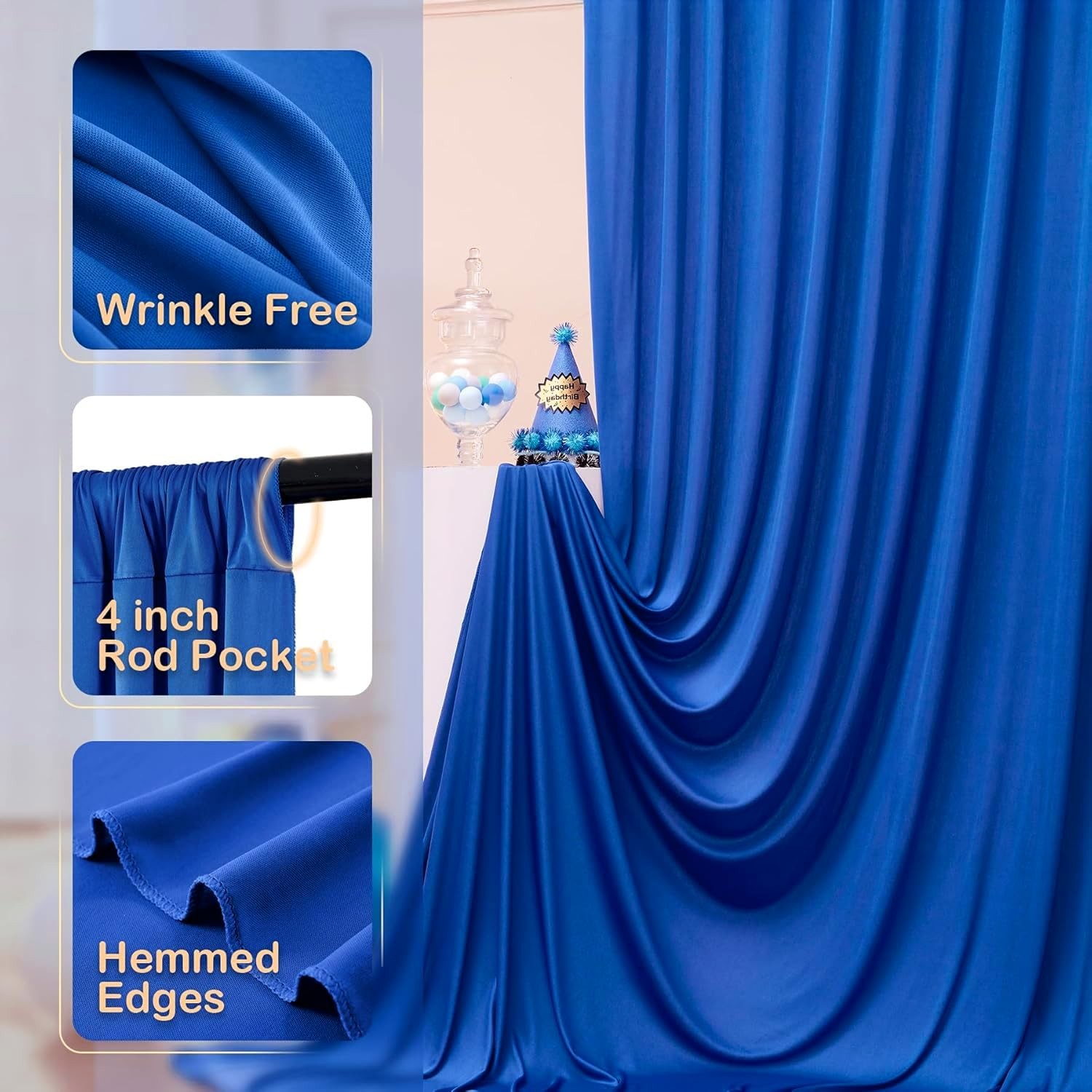 50ft x 12ft Wrinkle Free Royal Blue Backdrop 5FT×12FT_10 Panels,