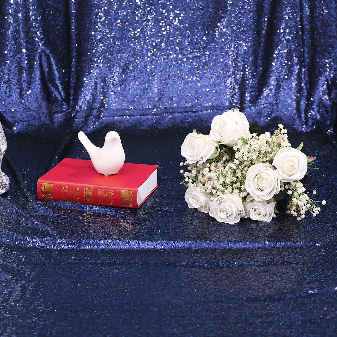 6FT x 8FT Navy Blue Sequin Photography Backdrop Curtain for Party Decoration,…